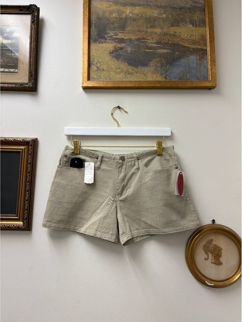 Y2K Deadstock Enchant Women's Beige Stretch Cotton Denim Shorts Size 9